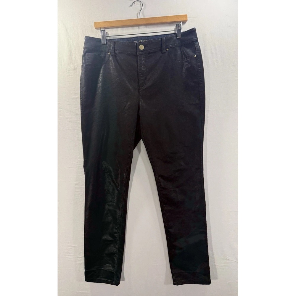 Chico's Platinum Faux Leather Coated Skinny Pants Black Size 2 (12-14) Modern